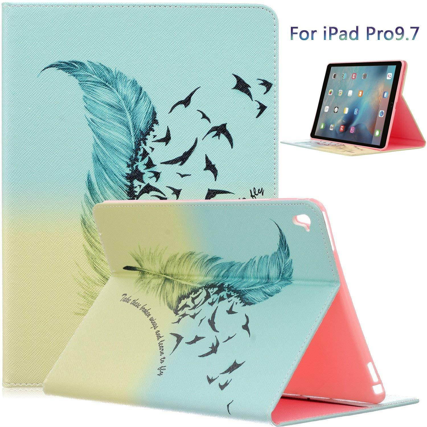 iPad Pro 9.7 Case, Newshine Premium Synthetic Leather Stand Case Cover with [Card Solts] for Apple iPad Pro 9.7 inch 2016 Release Table (Feather)