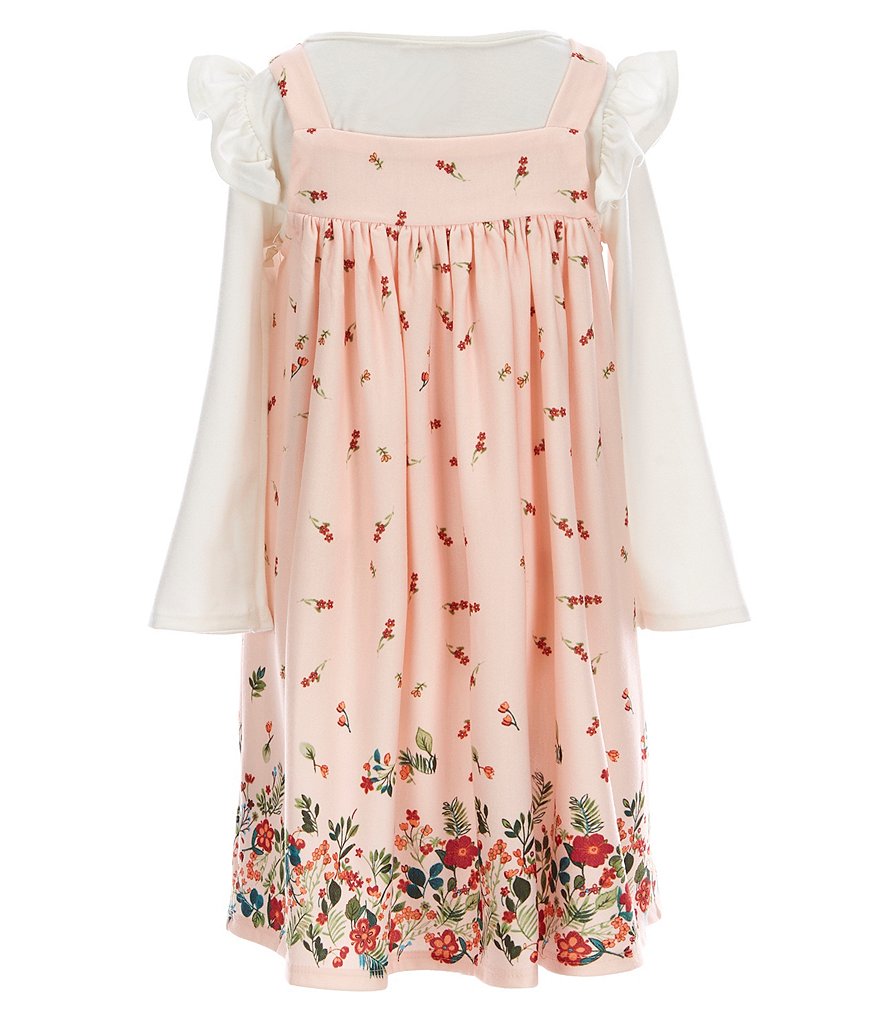 Laura Ashley Little Girls 2T-6X Sleeveless Floral-Border-Print Jumper Dress & Long-Sleeve Tee Set