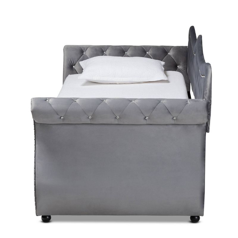 Twin Abbie Velvet Crystal Tufted Daybed with Trundle Gray - Baxton Studio
