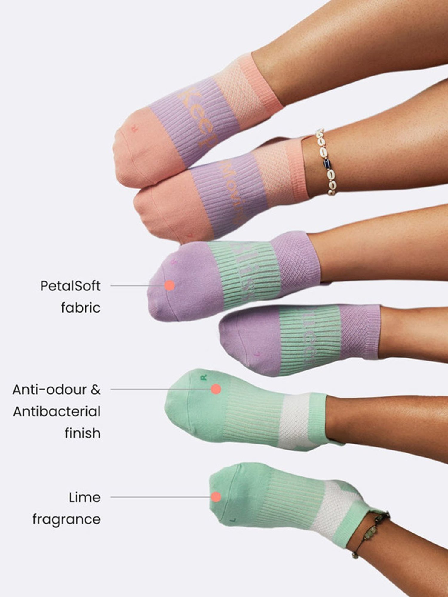 BlissClub Green & Purple All Day Performance Socks - Pack of 3