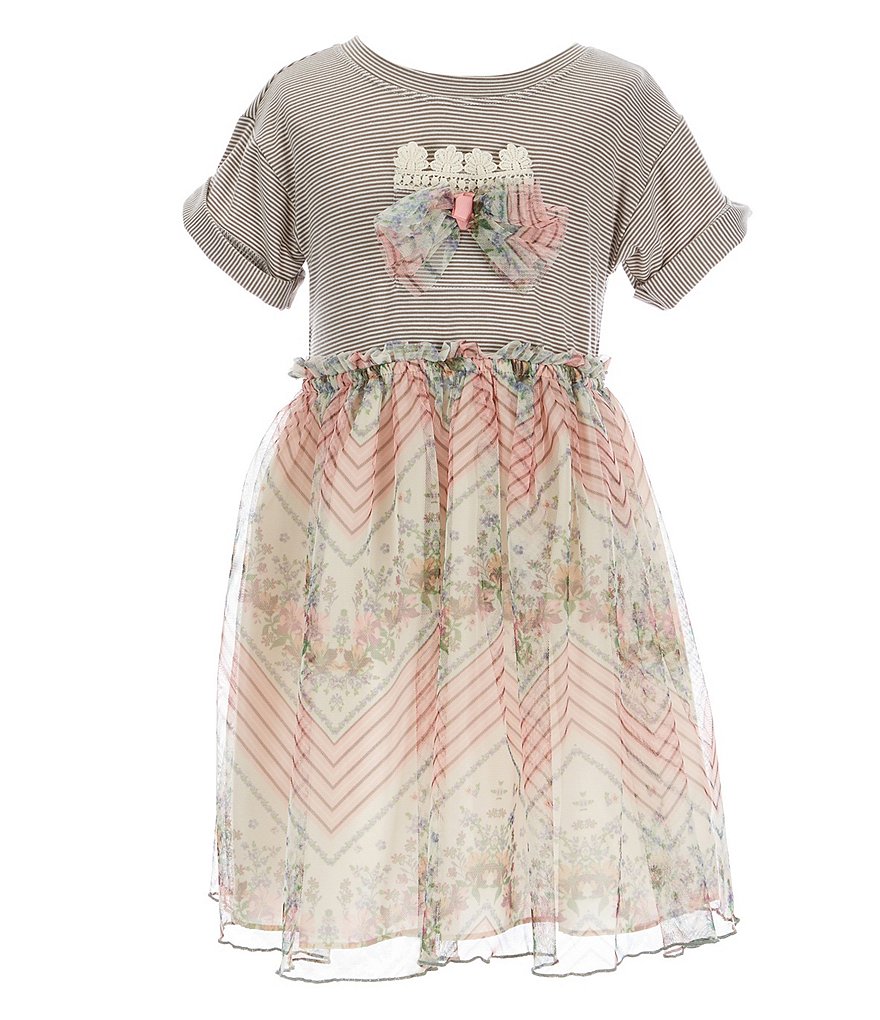 Bonnie Jean Little Girls 2T-6X Knit/Printed Mesh Ballerina Dress