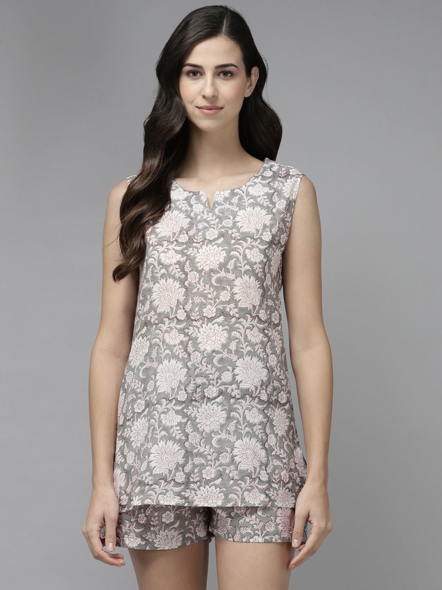 Prakrti Blue Cotton Printed Top Short Pant Set