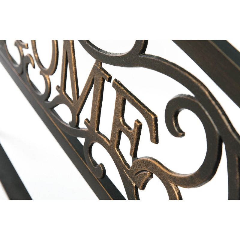 Gardenised Steel Outdoor Patio Garden Park Bench with Cast Iron "Welcome" Backrest