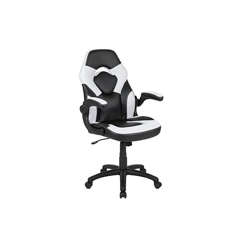X10 Gaming Chair Racing Office Ergonomic Computer PC Adjustable Swivel Chair with Flip-up Arms, White/Black LeatherSoft