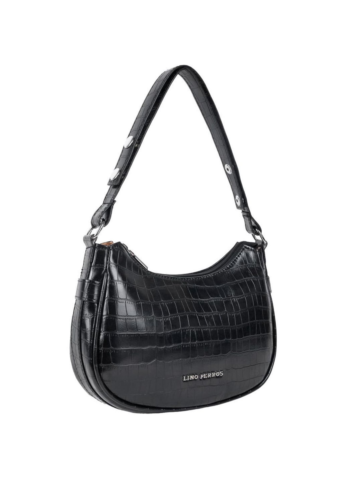 Lino Perros Black Textured Medium Shoulder Handbag