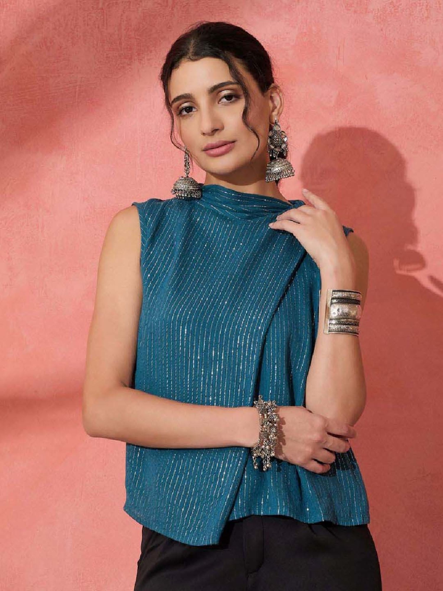 Inweave Teal Blue Embellished Top