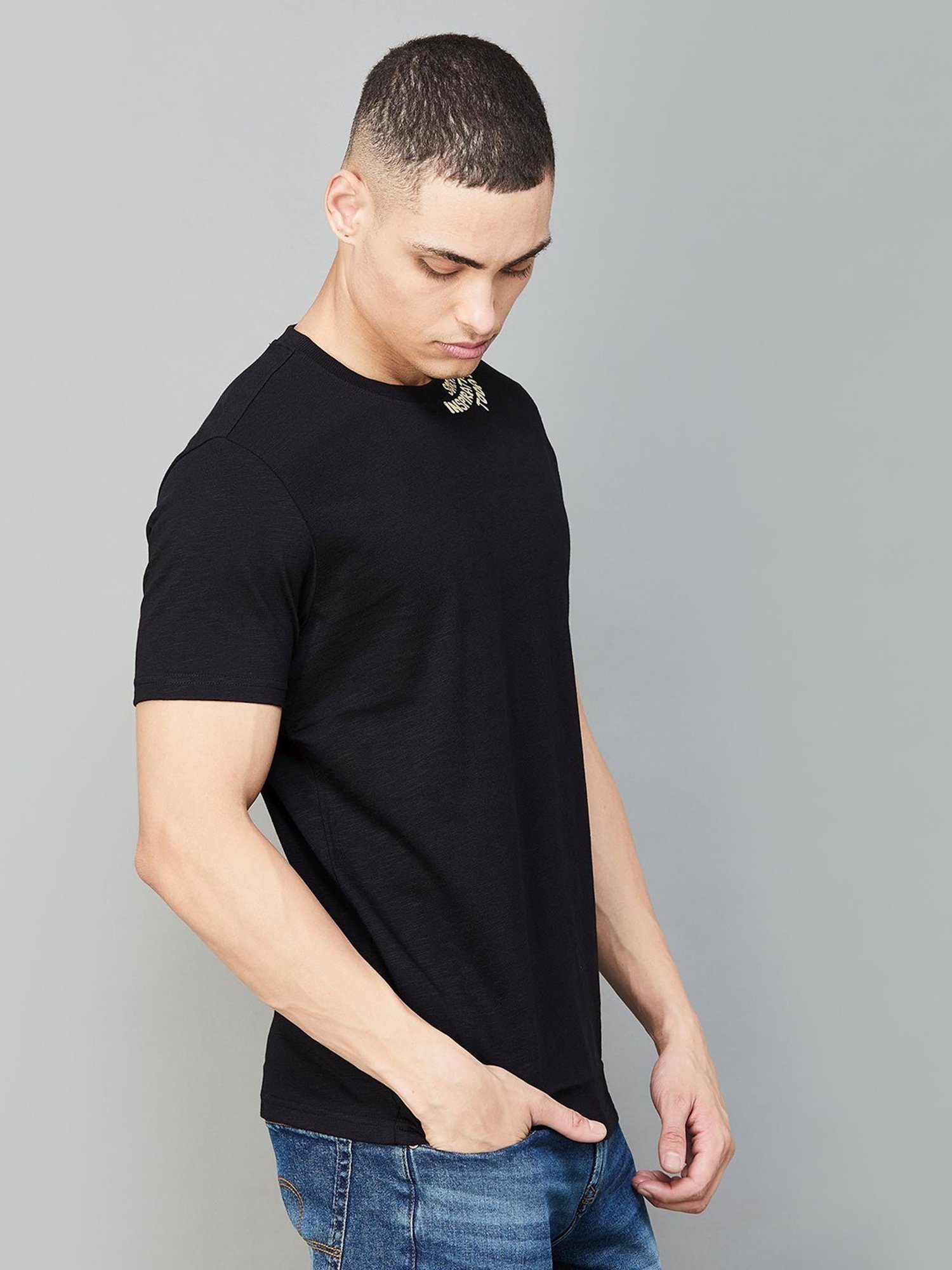 Forca by Lifestyle Black Regular Fit Printed T-Shirt