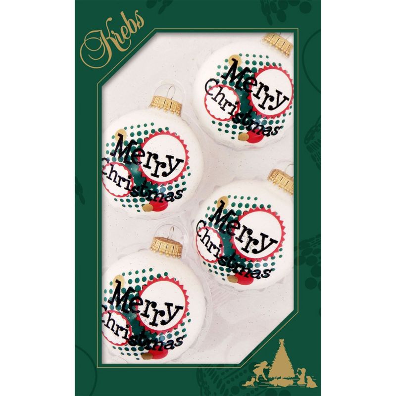 Christmas by Krebs 4ct Porcelain White Glass Jolly Dots Merry Christmas Ball Ornaments 2.5" (60mm)