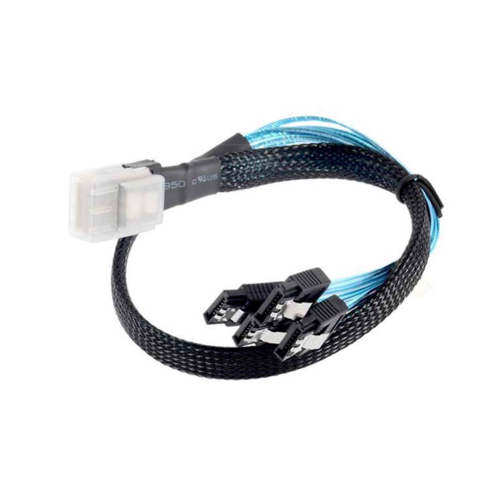 SFF8087-4SATA-0.5M 0.5 Meter 30AWG Internal Mini SAS 36pin (SFF-8087) Male w/ Latch to 4 x SATA 7pin Female Forward Breakout Cable with Nylon Braiding