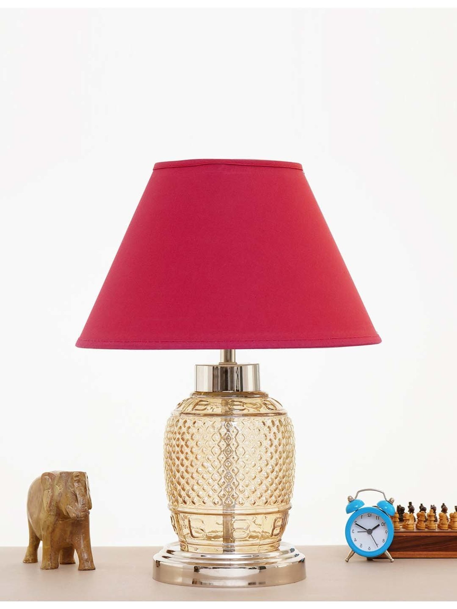 Kapoor E Illuminations 'Sanna' Maroon & Antique Gold Glass Table Lamp - Set of 1