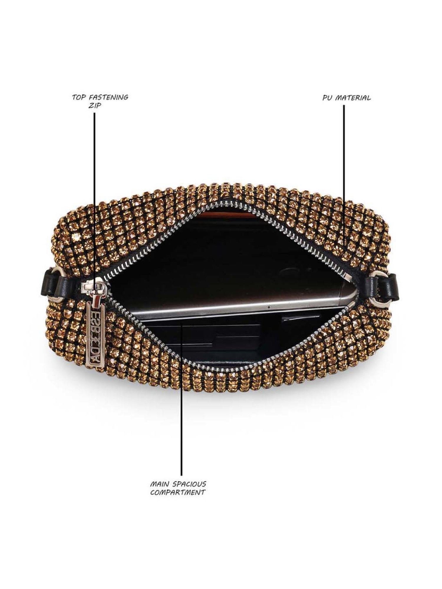 Esbeda Golden Embellished Small Sling Handbag