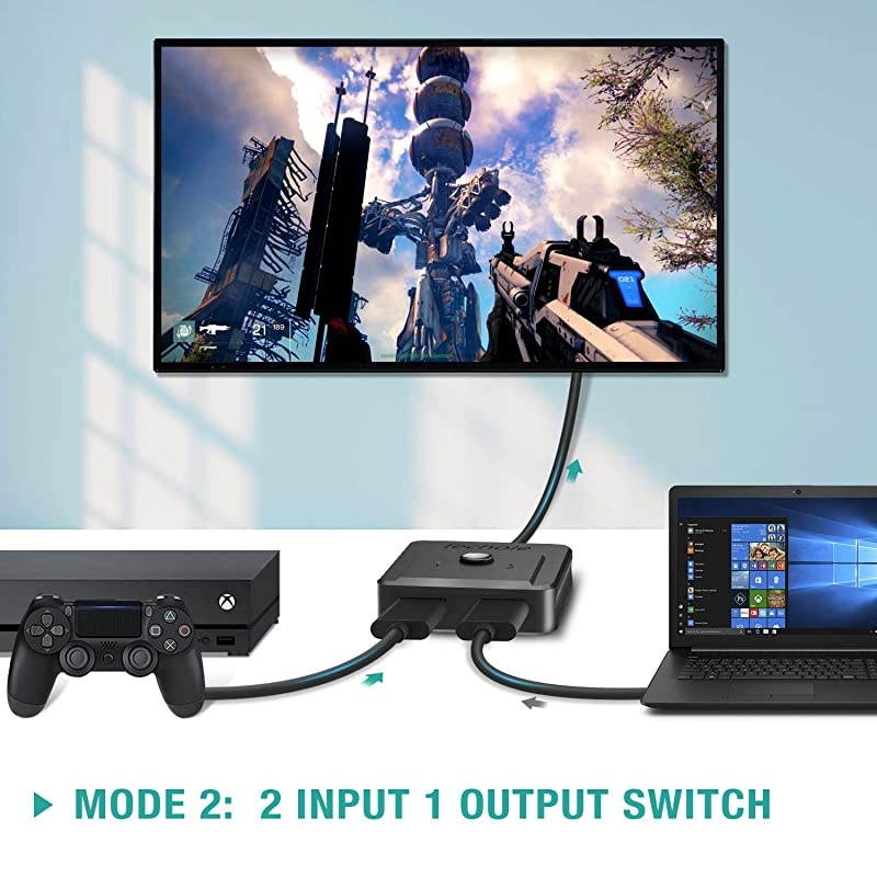 HDMI Switch 4K HDMI Splitter Updated BiDirectional HDMI Switcher 1 in 2 Out or 2 in 1 HDMI Switch Splitter Supports 4K 3D HD 1080P for Xbox PS4 Fire Stick Roku HDTVHDMI Cable NOT Include