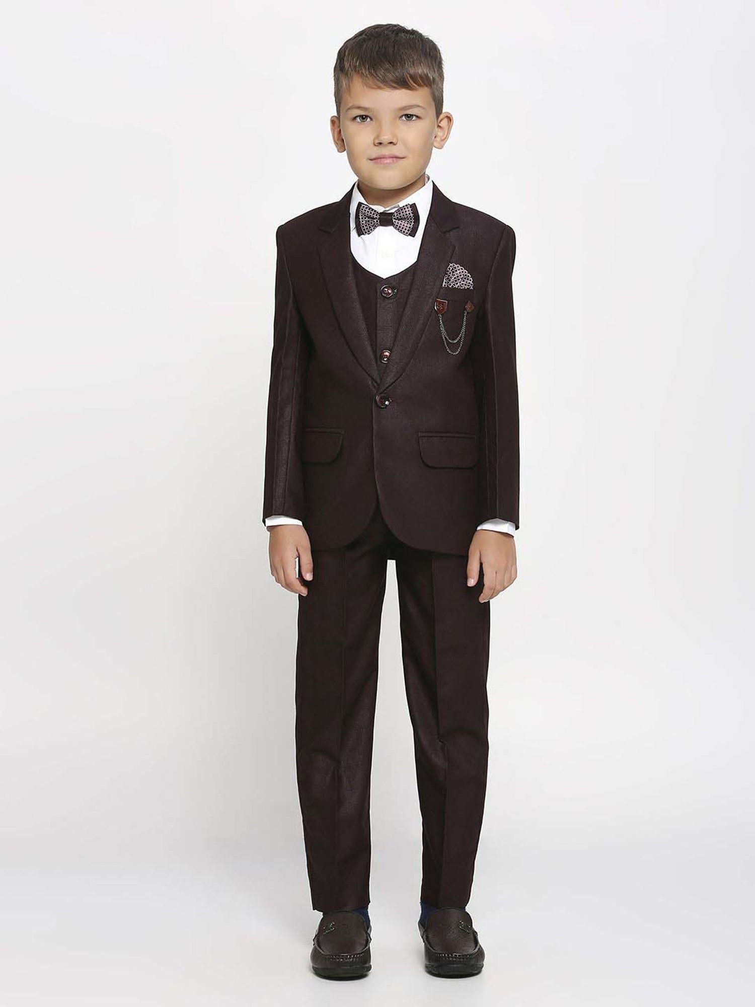 Fourfolds Boys Blue & White Solid Full Sleeves Suit Set