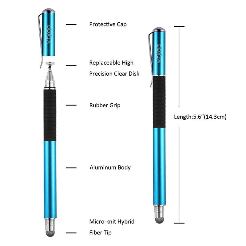 2in1 High Precision StylusDisc amp Fiber Tips 2 in 1 Series Extra with 3 Replaceable Tips Compatible with Capacitive Touch Screen Devices Blue