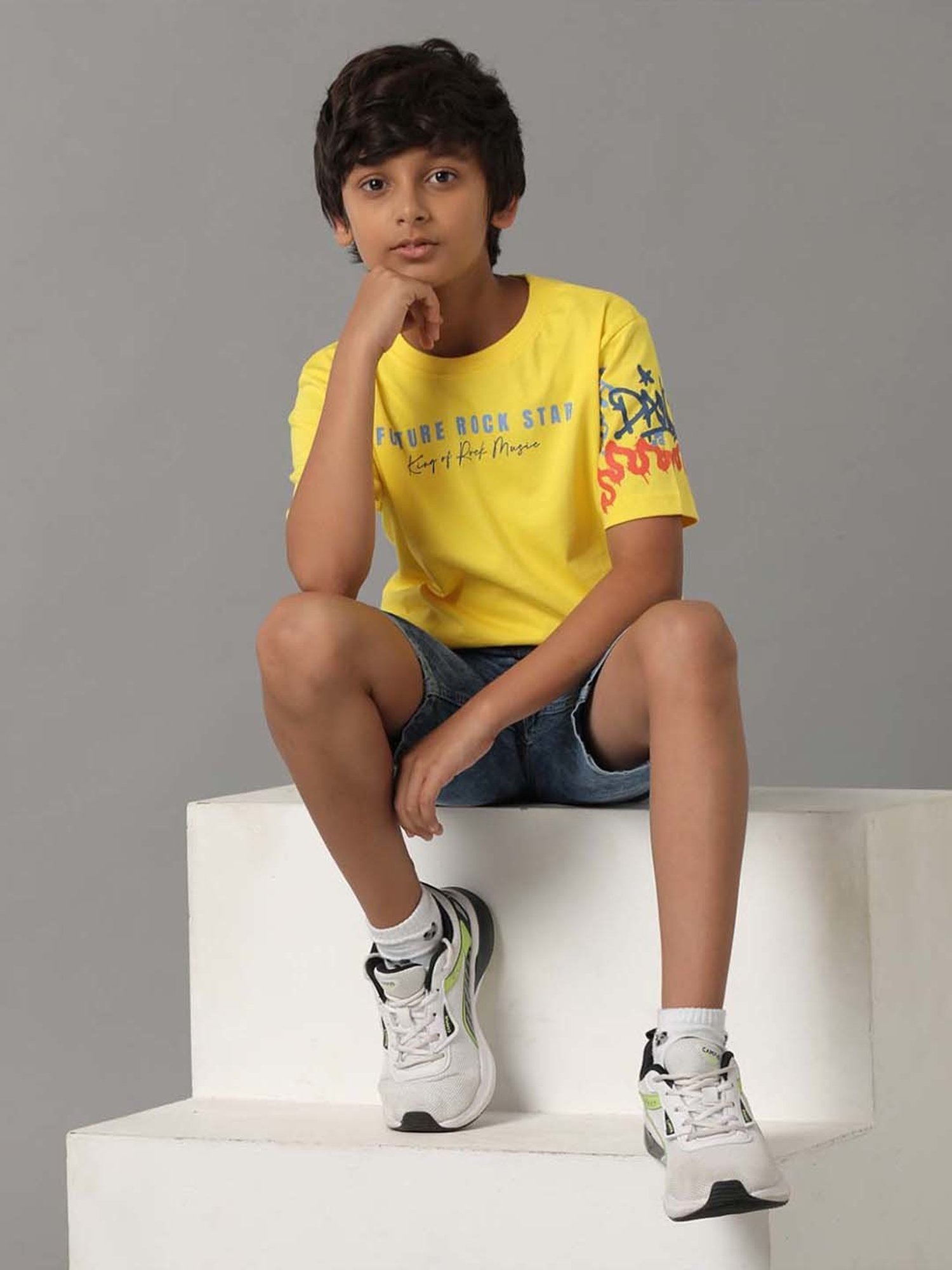 Under Fourteen Only Kids Yellow Cotton Printed T-Shirt
