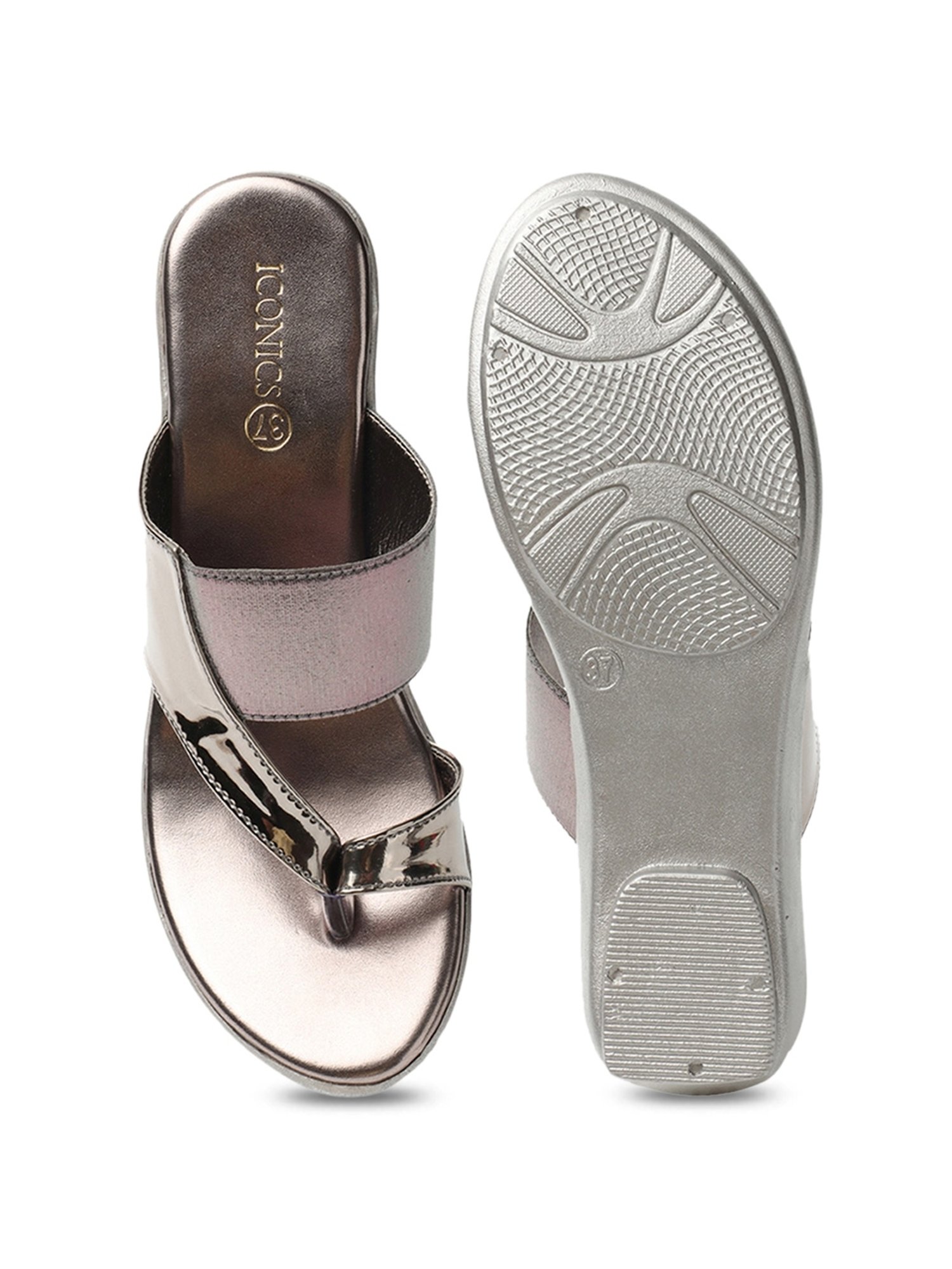 Iconics Women's Grey Toe Ring Wedges