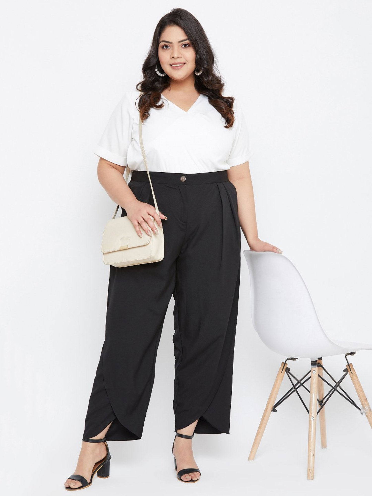 Uptownie Lite Women's Crepe Solid Plus Size Tulip Pants