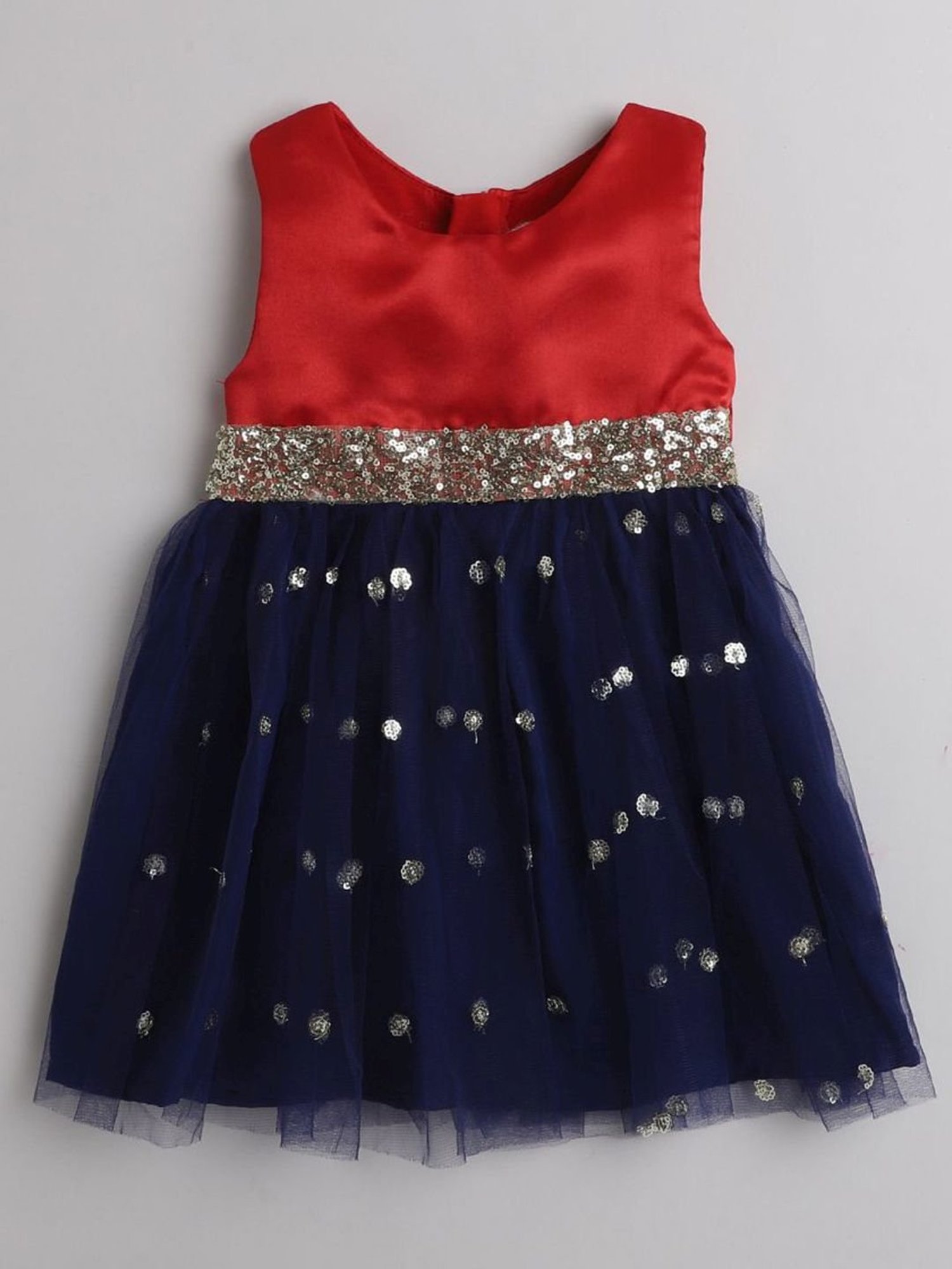 Many Frocks Kids Red & Blue Embellished Dress