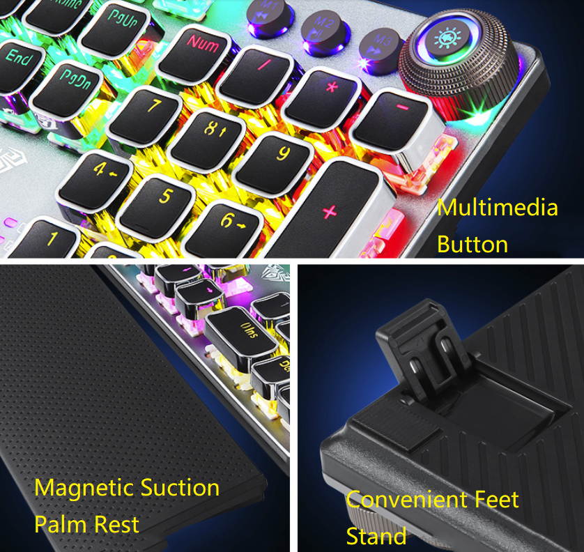 AULA F2088 All  Anti-ghosting Keys, Ergonomic Design, Cool Exterior  USB Wired Real Blue Mechanical Gaming Keyboard-Punk Style Version and Mixed Color Backlit