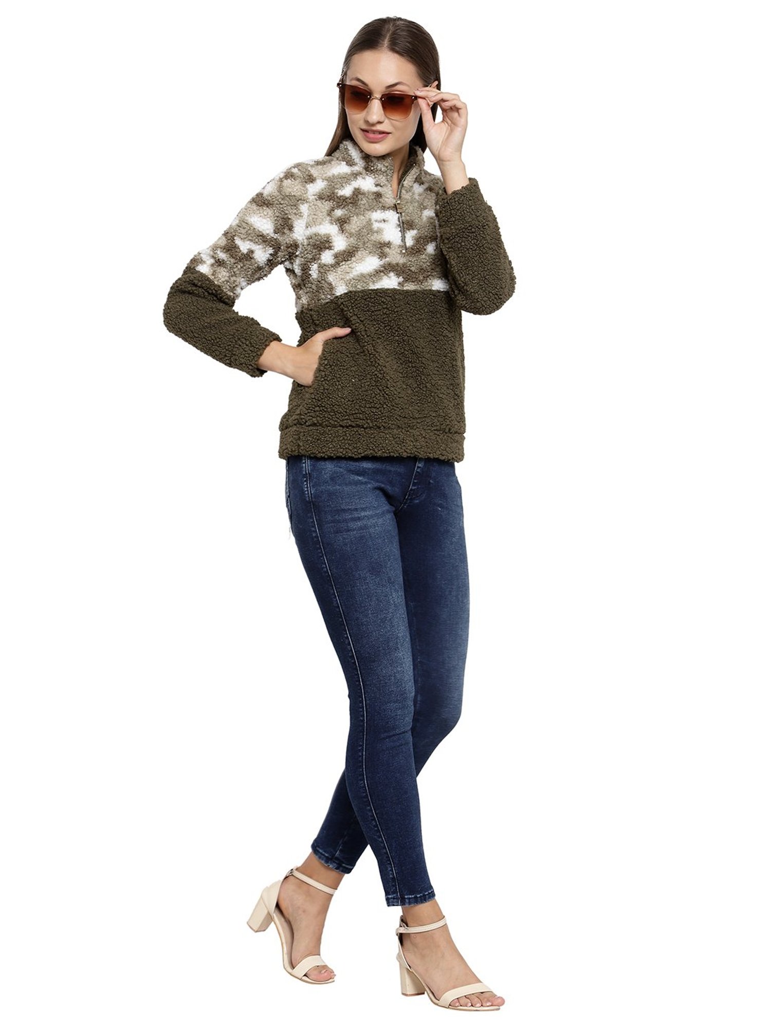 Juelle Olive Self Design Sweatshirt