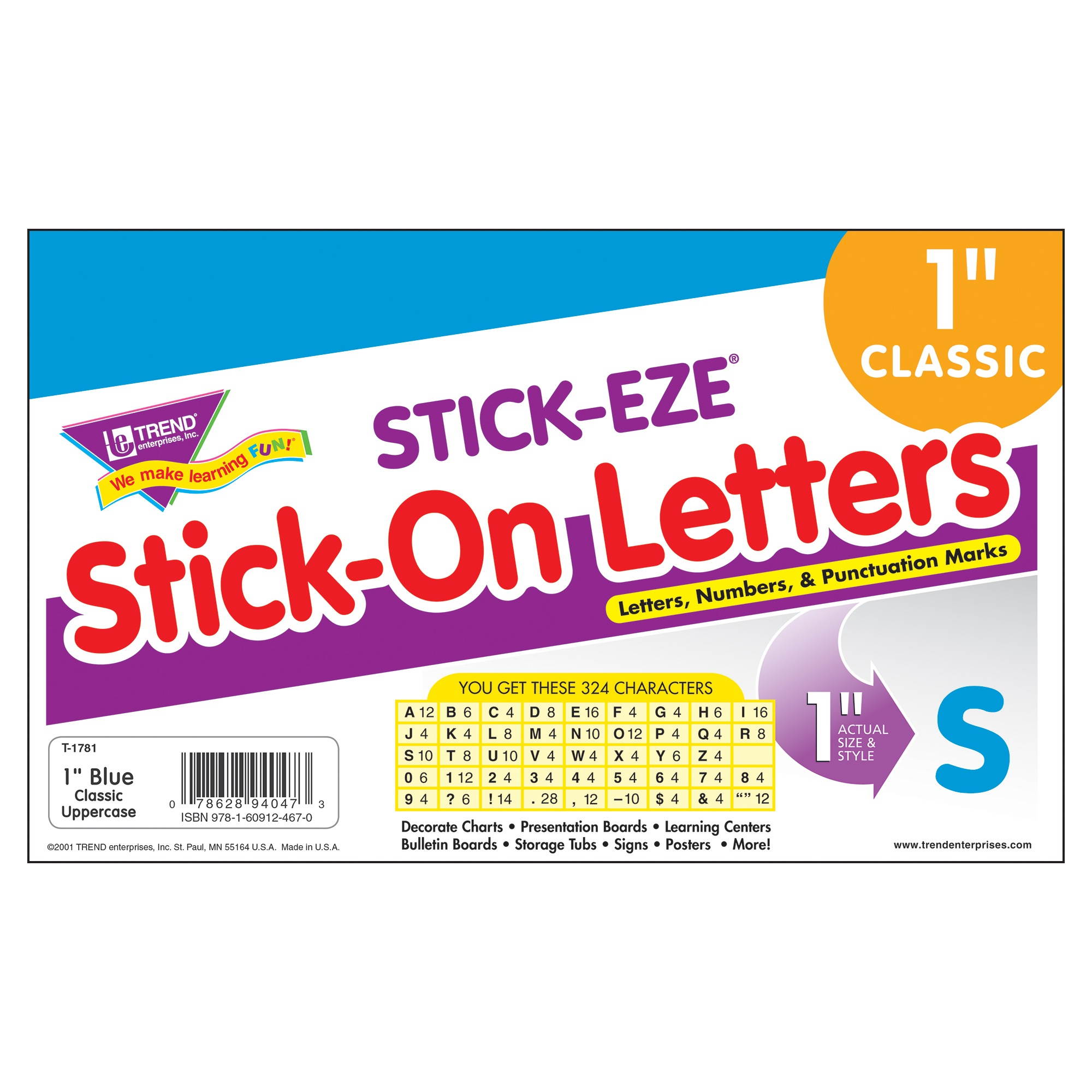 Stick-Eze 1 Letters Numbers Blue