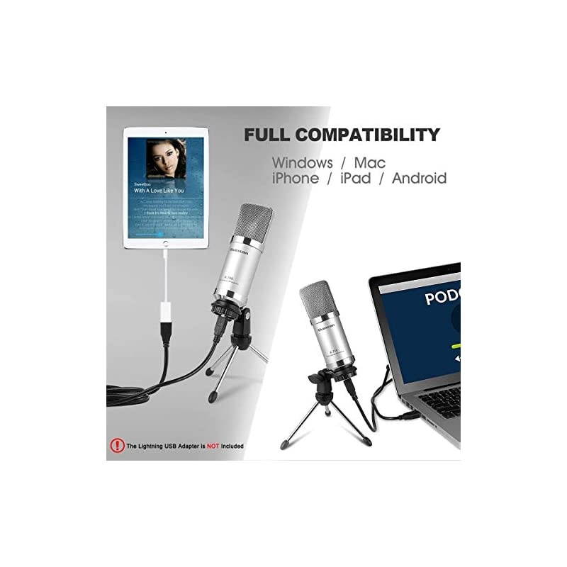 USB Microphone  Unidirectional Condenser Mic for Computer PC MacWindows Podcasting Vlog YouTube Studio Recording Skype Stream Voice Over Vocal Dictation with Desktop Tripod Stand