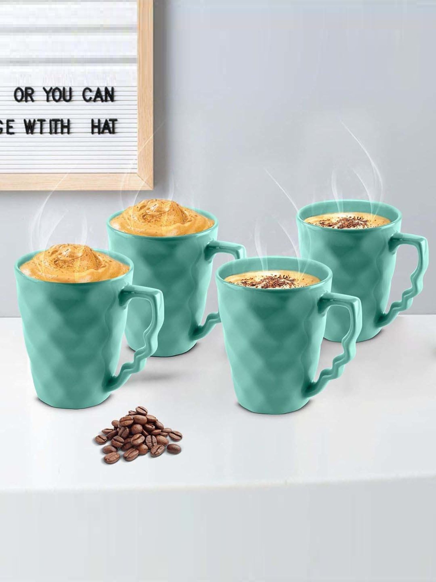 Urban Chef Blue Ceramic Microwave Safe Coffee Mug (0.225 L) - Set of 4