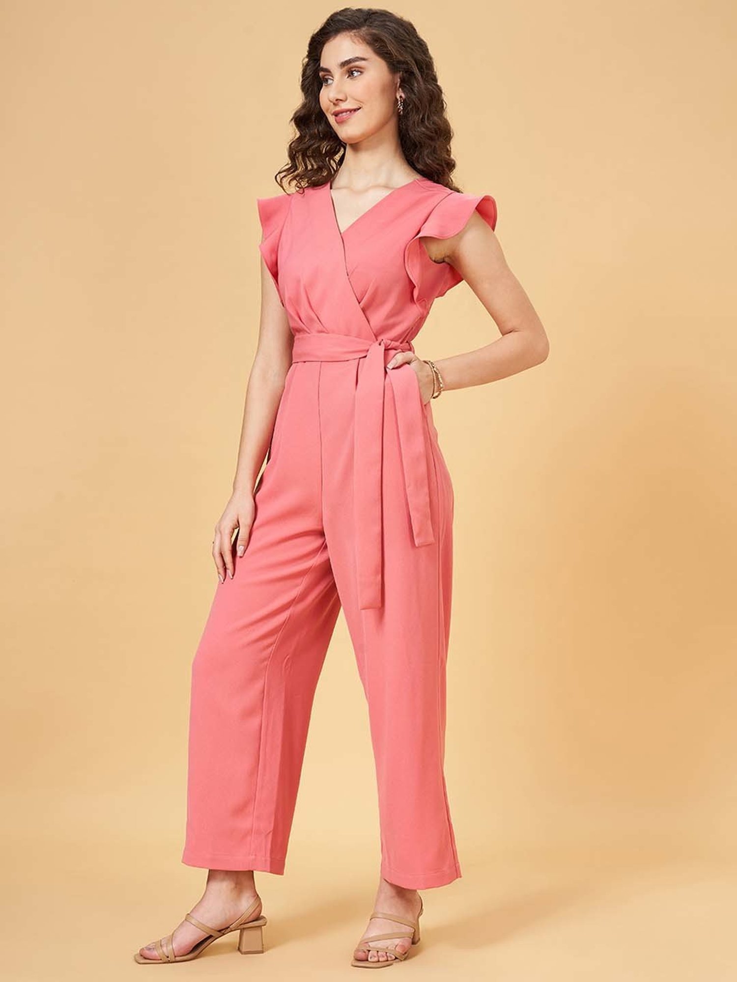 Honey by Pantaloons Peach Sleeveless Jumpsuit