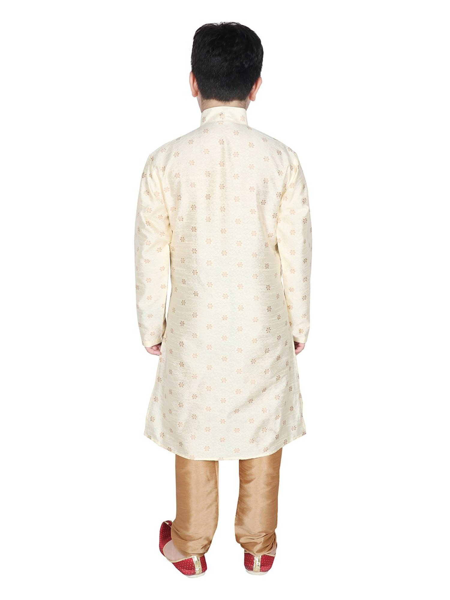 SG Yuvraj Kids Cream & Gold Embroidered Full Sleeves Kurta with Pyjamas