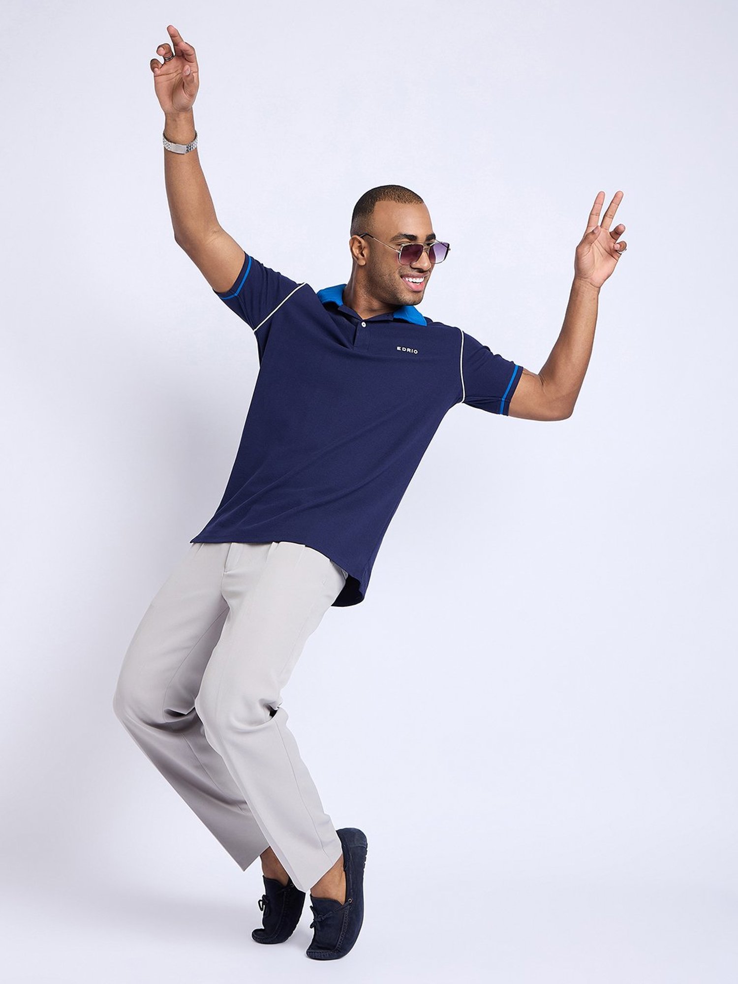 EDRIO Navy Regular Fit Polo T-Shirt