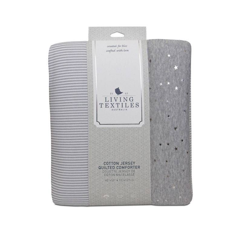 Living Textiles Baby Quilted Comforter - Metallic Stars + Gray Heathered Stripes