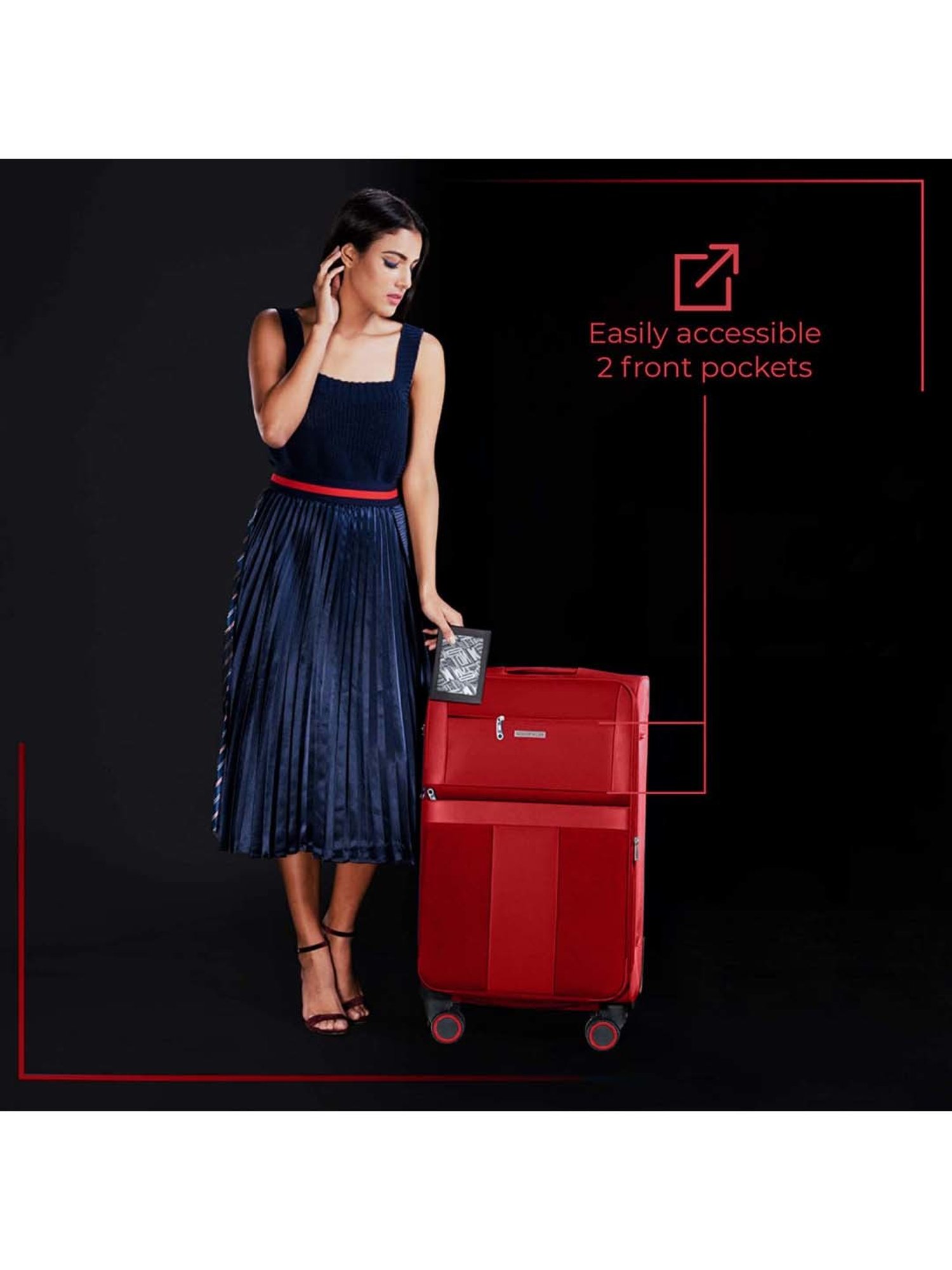 Nasher Miles Toledo Expander Soft-Sided Polyester  Set of 3 Red Trolley Bags (55, 65 & 75 cm)