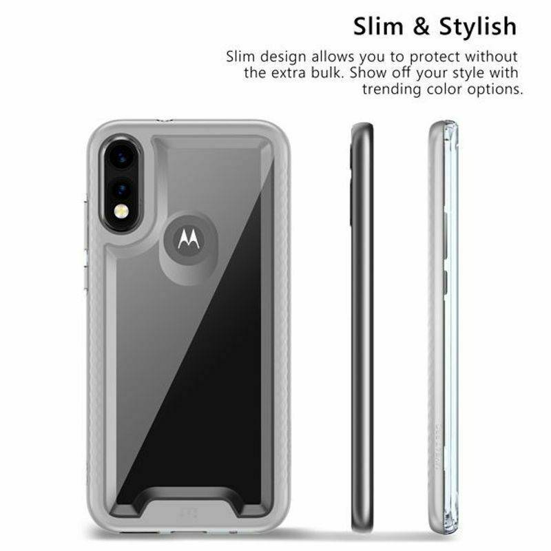 For  Moto E 2020 Clear Silver Hard Hybrid Case with Screen Protector