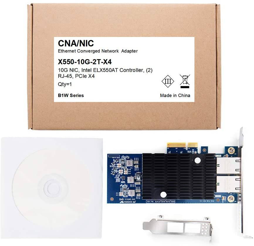 10Gb PCI-E NIC Network Card, Dual Copper RJ45 Port, PCI Express Ethernet LAN Adapter Support Windows Server/Linux/ESX, Compare to Intel X550-T2