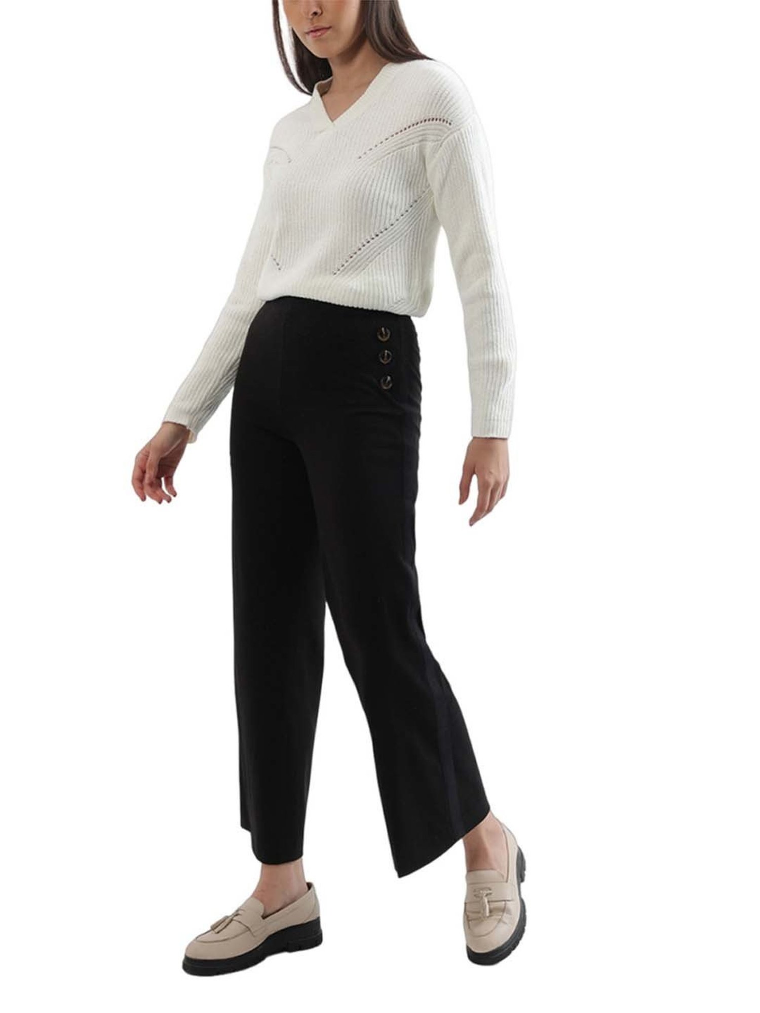 Elle White Self Pattern Sweater