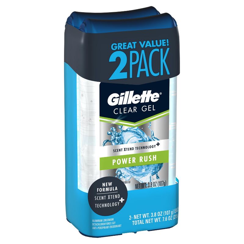 Gillette Antiperspirant Deodorant for Men - Clear Gel Power Rush 72 Hour Sweat Protection - 2pk/3.8oz each