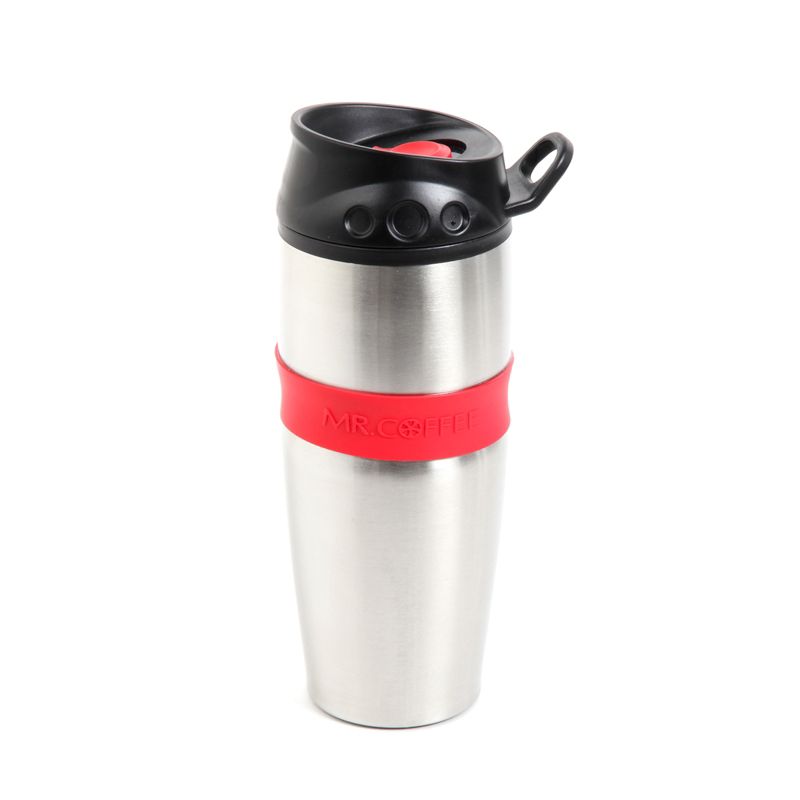 Mr. Coffee Java Supremo 16 Ounce Stainless Steel Thermal Travel Mug with Silicone Grip