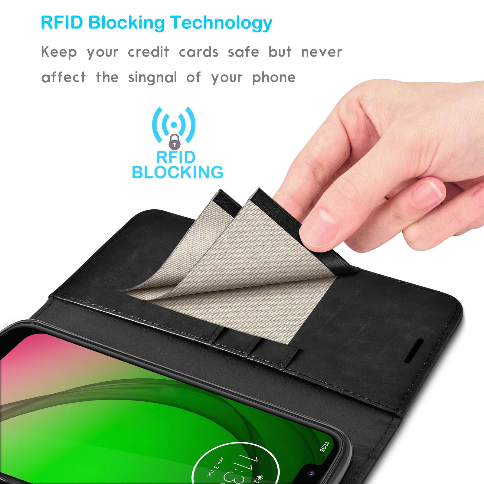 Moto G7 Power Case, Motorola Moto G7 Optimo Maxx/Moto G7 Supra Wallet Case, Tekcoo Premium [RFID Blocking] Cash ID Credit Card Slots Holder Carrying Vegan Leather Folio Flip Cover Cases [Black]