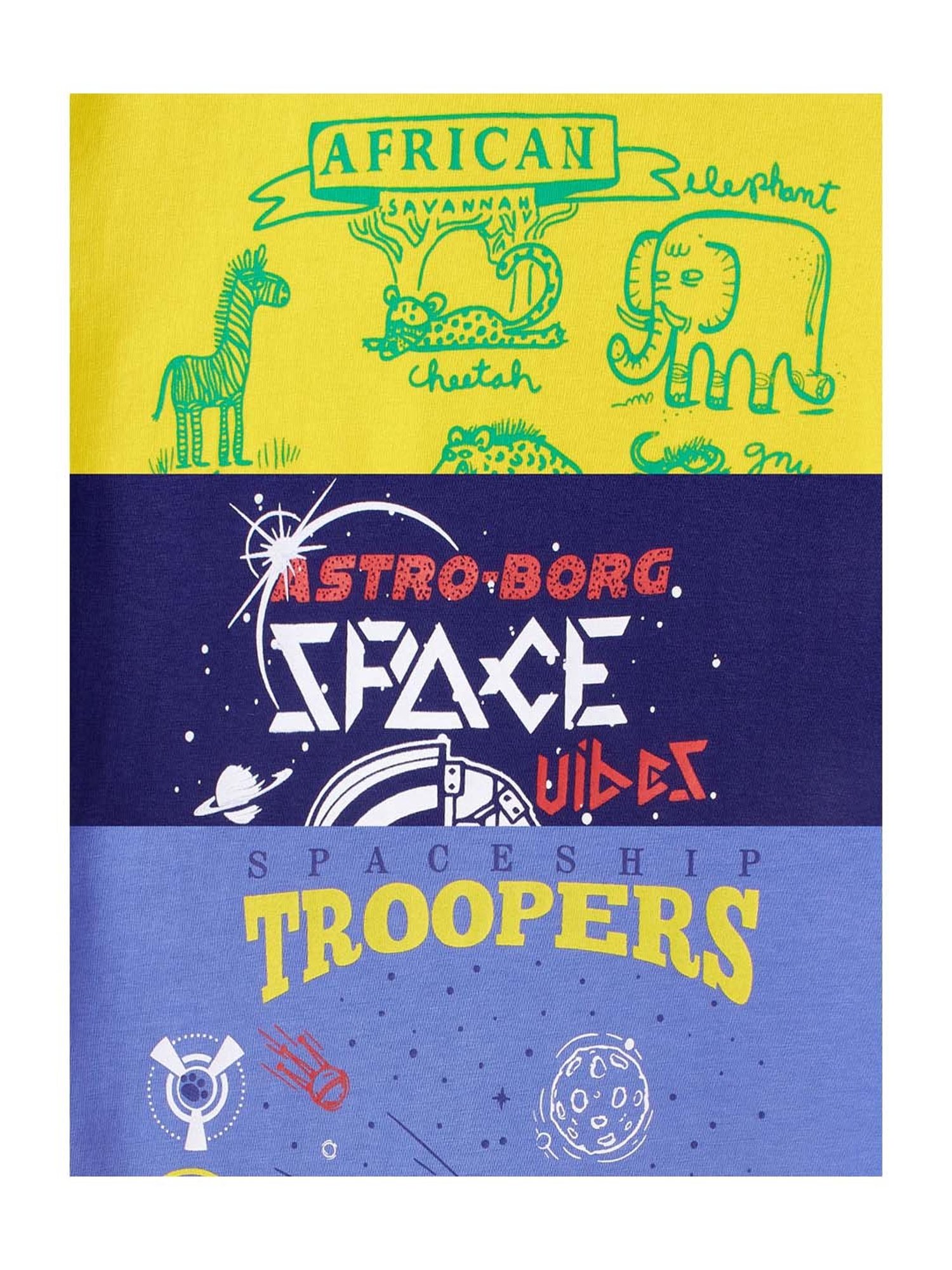 Cub McPaws Kids Multicolor Cotton Printed T-Shirt (Pack of 3)