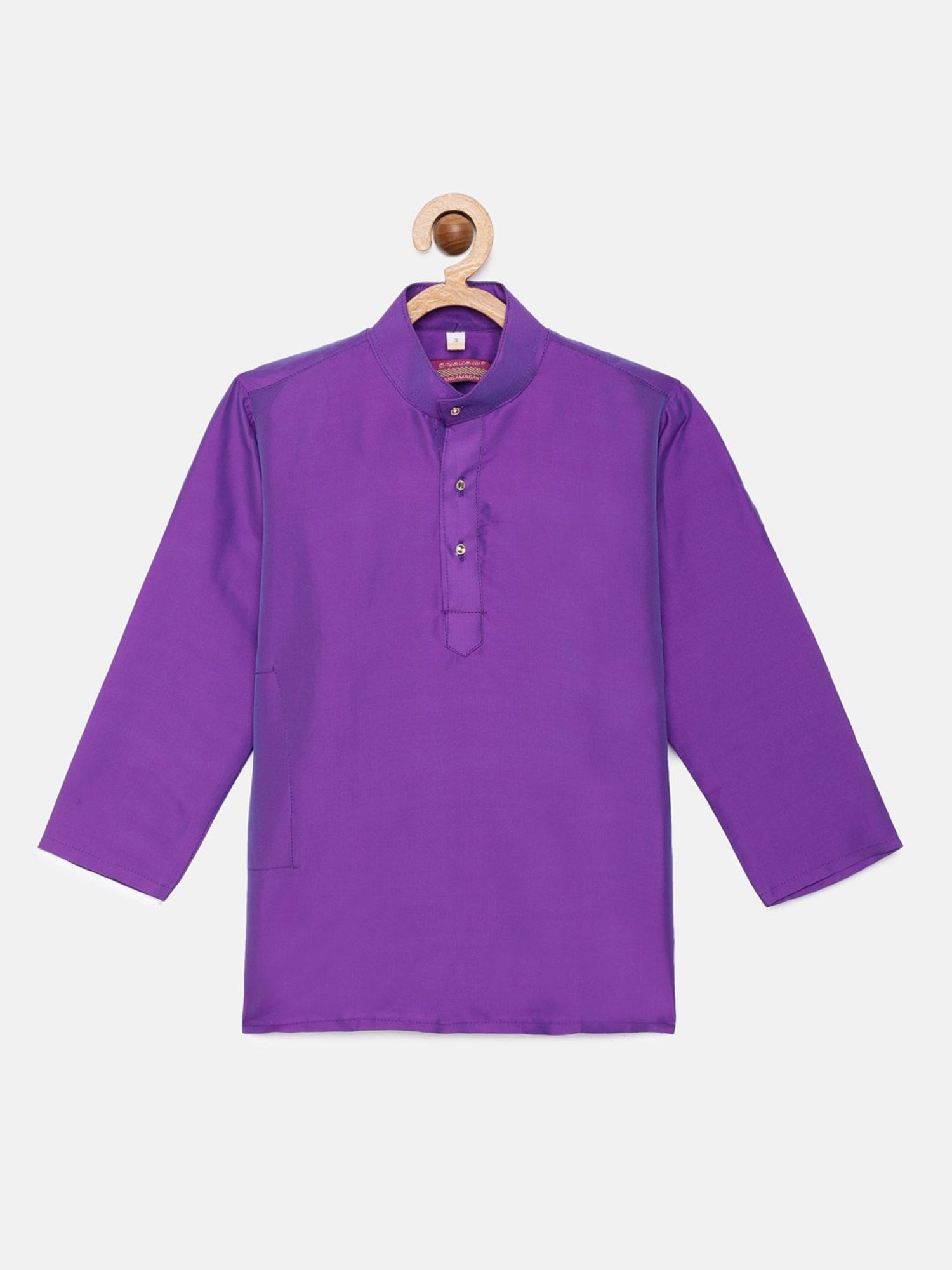 THANGAMAGAN Kids Dark Lavender Solid Full Sleeves Kurta