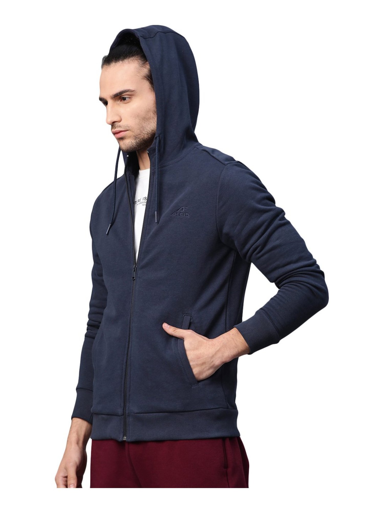 ALCIS Navy Cotton Regular Fit Hooded Sweatshirt
