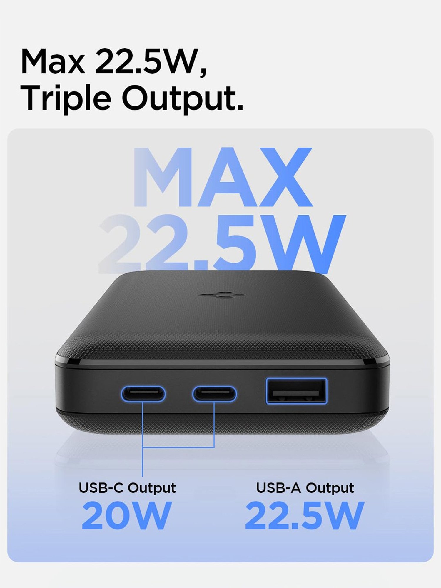 Spigen 20000 mAh, 22.5W Fast Charging Power Bank with 20W for 2 USB C Ports (Black)