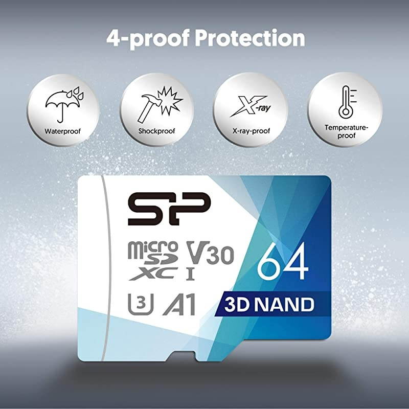 Power 64GB Superior Pro Micro SDXC UHSI U3 V30 4K A1 High Speed MicroSD Card with Adapter