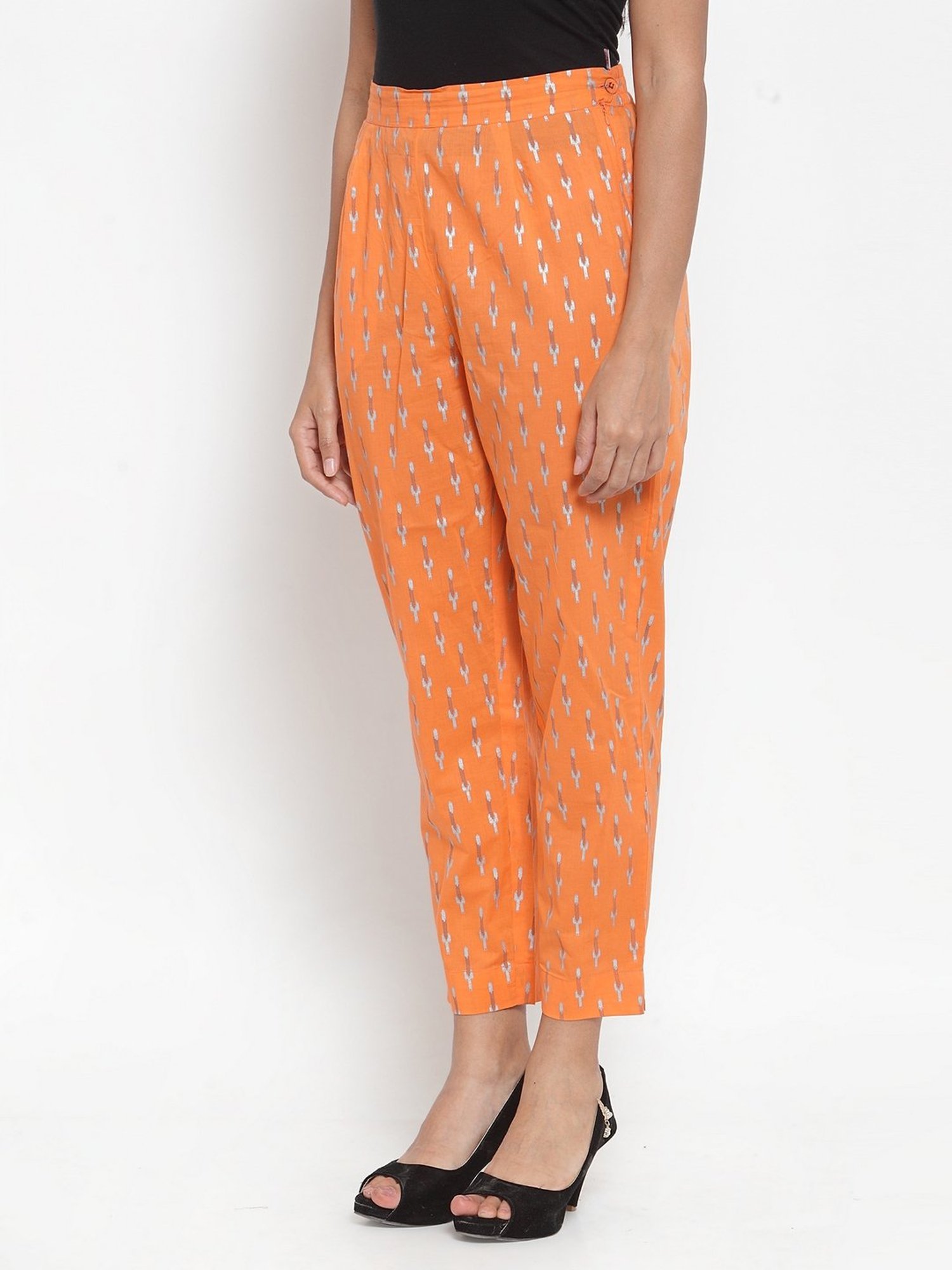 Indibelle Orange Cotton Printed Trousers