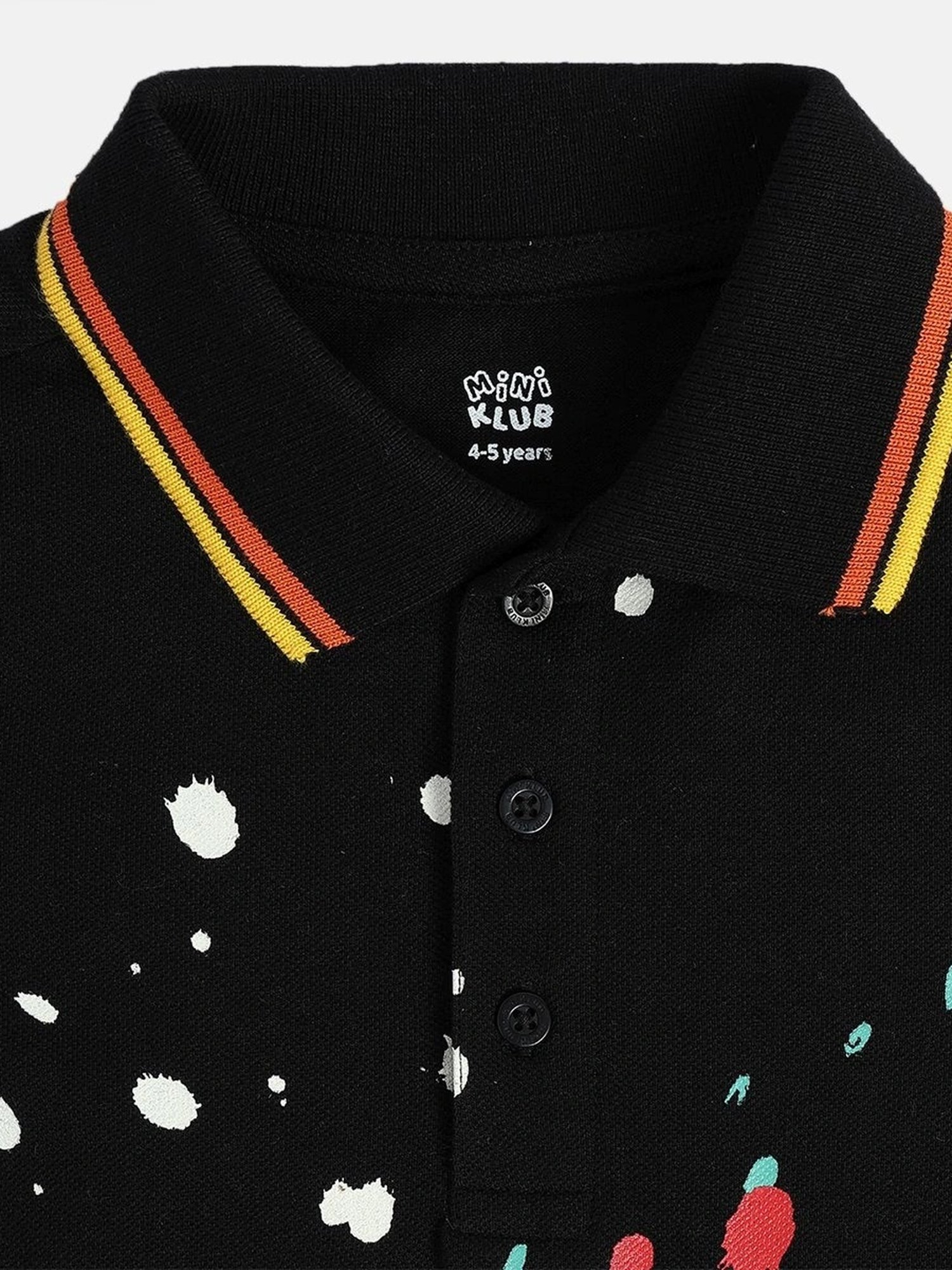 MINIKLUB Boys Black Cotton Printed Polo