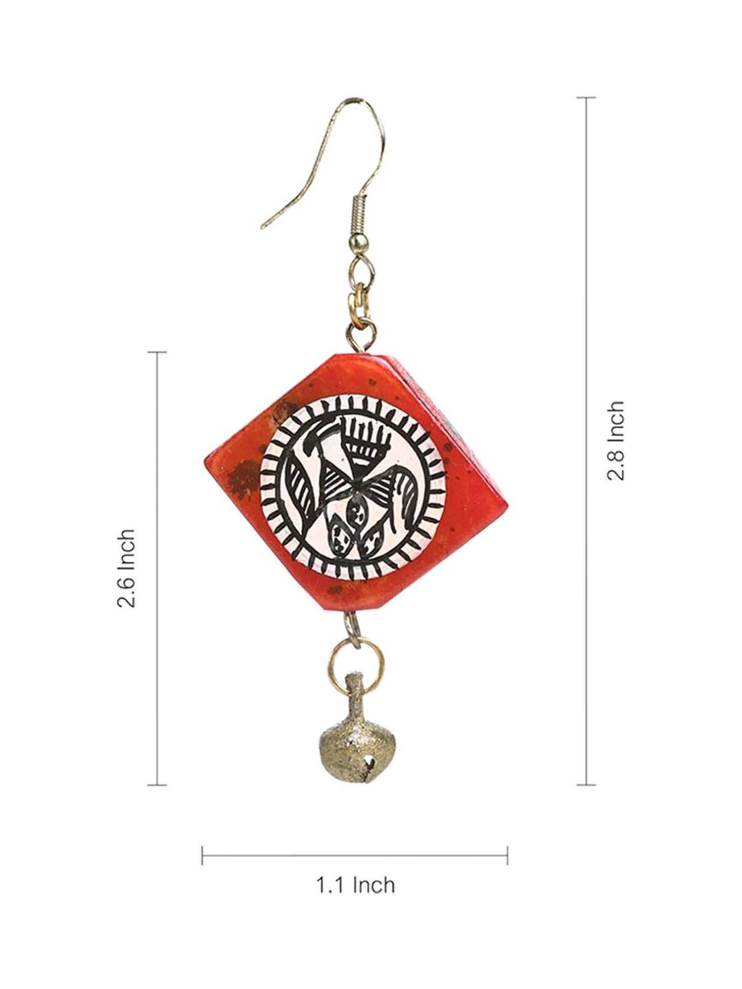 ExclusiveLane 'Tribal Warli Squares' Red & White Resin Earrings in Warli Art