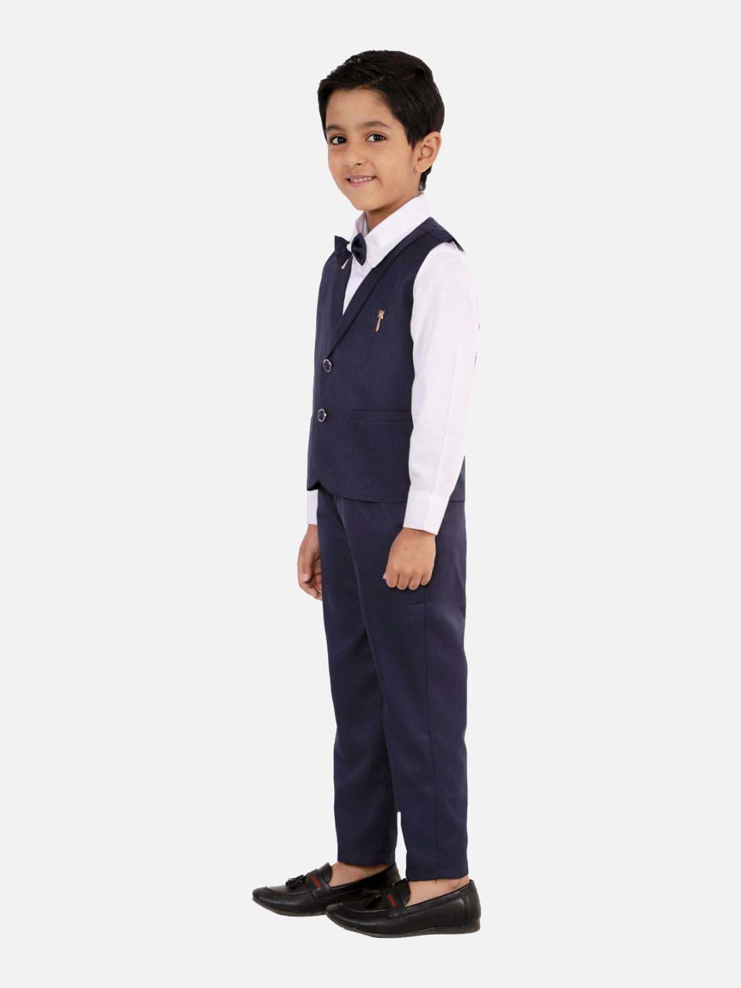 Fourfolds Boys Navy Blue Solid Full Sleeves Clothing Set