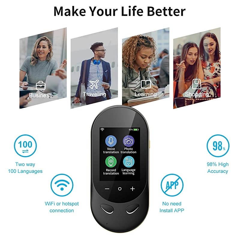 Translator Device Two Way Instant Voice Translator Support 106 swith Camera Translation for Travelling Abroad Learning Shopping Business Chat Shopping (Black)
