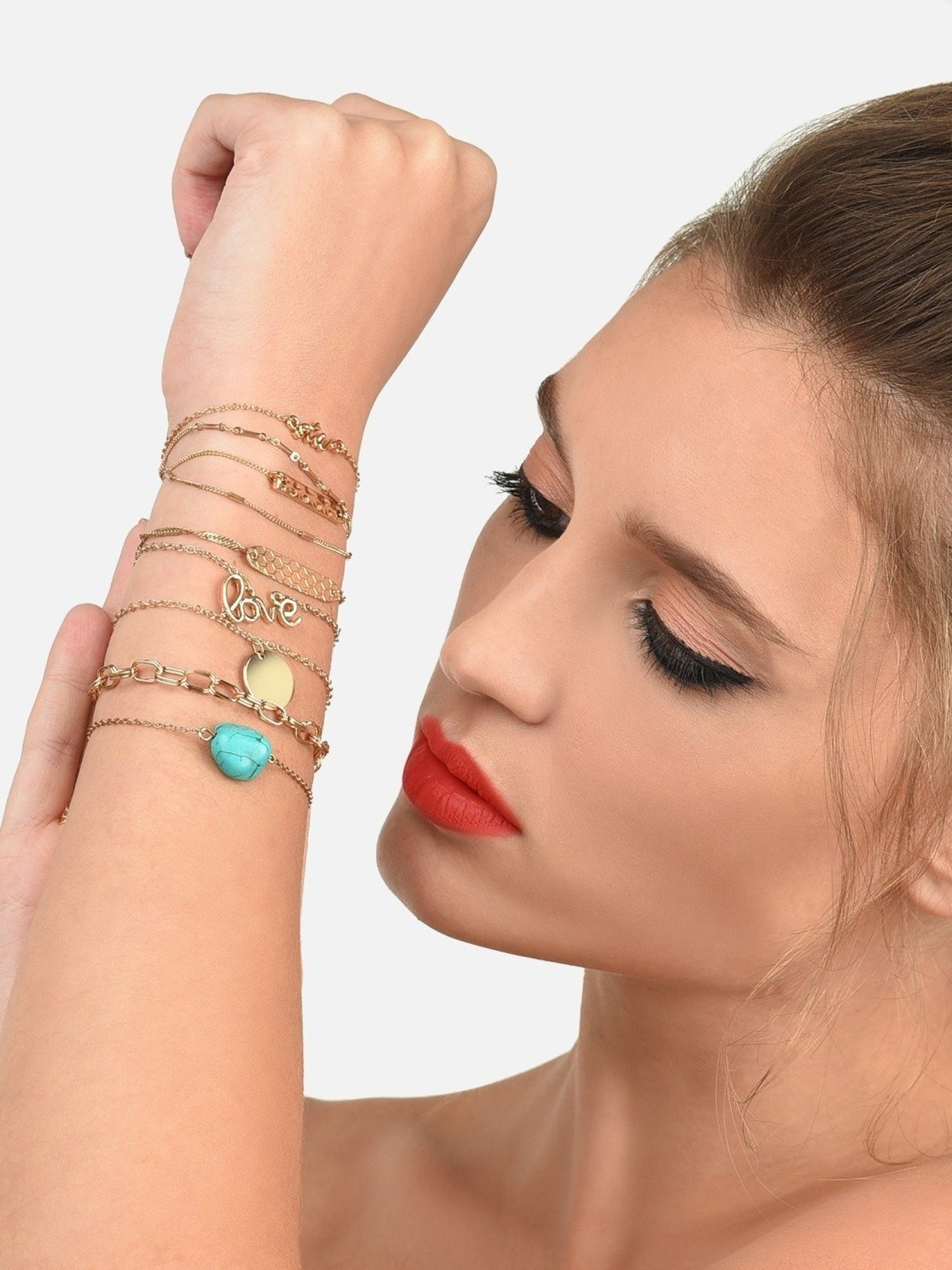 Zaveri Pearls Gold Tone Set of 9 Contemporary Stackable Bracelets-ZPFK11514