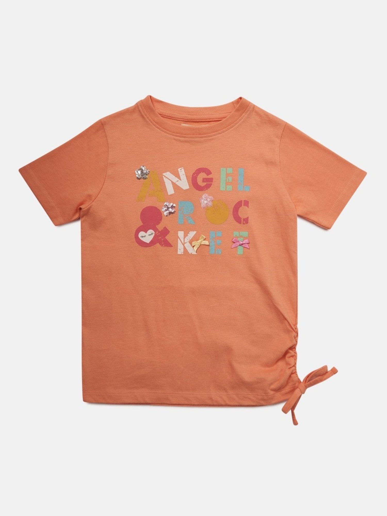 Angel & Rocket Kids Coral Pink Cotton Printed Top